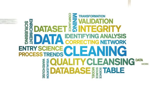 Data Cleaning animated word cloud-text design animation tag kinetic typography seamless loop.
