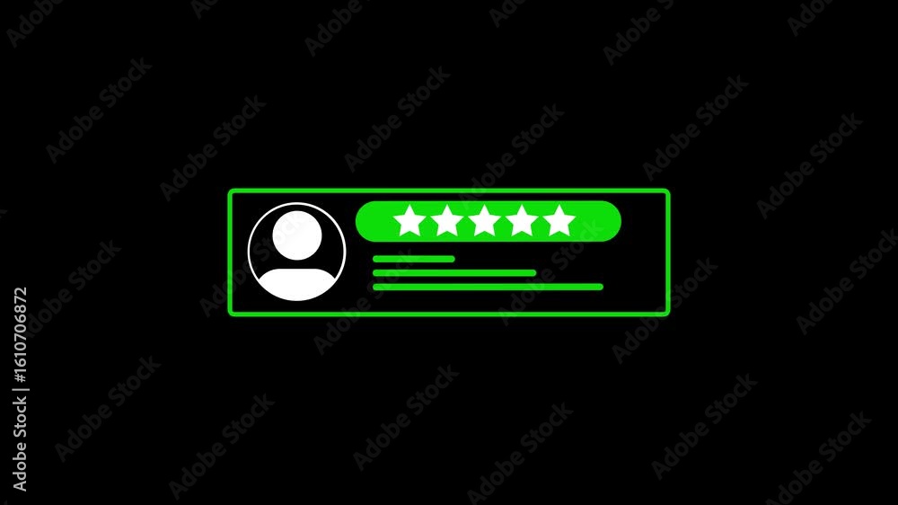 Poster five star review animation for customer satisfaction, approval, and digital app interface element. g