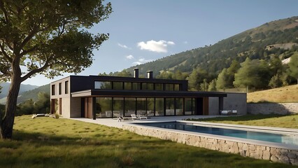 Fototapeta premium Warm Wooden Home with Mountain Views