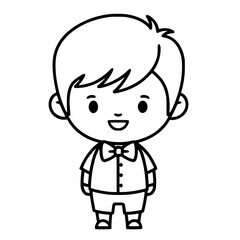 Obraz premium Cute little boy standing and smiling in black and white doodle style