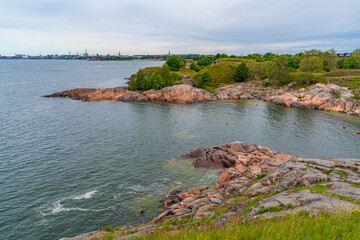 View of the coast of Suomenlinna (Sveaborg), a sea fortress in Helsinki, Finland