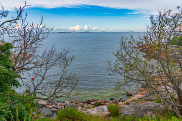 View of the coast of Suomenlinna (Sveaborg), a sea fortress in Helsinki, Finland