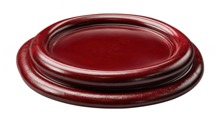 A shiny red wax seal with a circular impression is isolated on transparent background, symbolizing authenticity, security, and vintage elegance