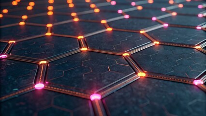 Abstract hexagonal molecular structure with glowing nodes and illuminated connections