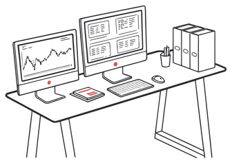 Two computer monitors with trading charts and data