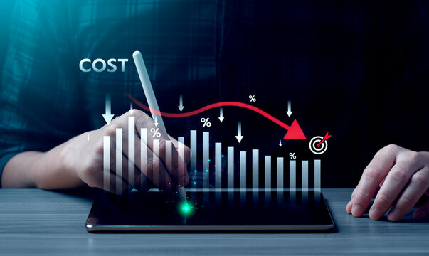 Cost Reduction Strategy for Business, Lowering Expenses, Increasing Efficiency, Optimizing Financial Performance, Budget Control and Profit Improvement Concept with Downward Graph
