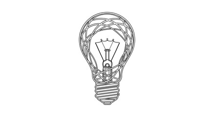 Naklejka premium A detailed line drawing of a light bulb with a complex, decorative filament and bulb structure.