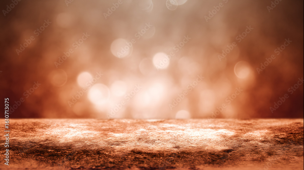 Poster rustic stage with bokeh backdrop: this image is an artistic display with a blurred bokeh effect. a t
