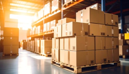 Cardboard boxes stacked on a pallet in a warehouse