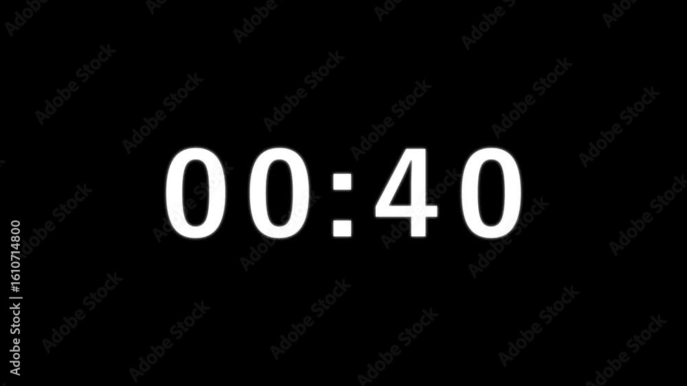 Poster countdown timer one minute animation from 45 to 0 second animation on black background with alpha ch