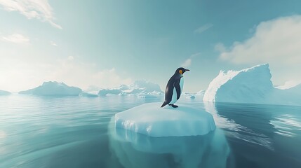 Black penguin standing still over frozen sea high resolution picture