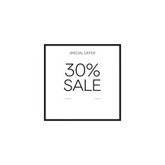 Minimalist 30% Sale Banner with Square Border and Special Offer Text on White Background

