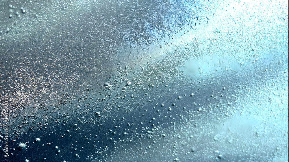 Poster abstract water surface texture: close-up of a textured water surface with sparkling bubbles, embodyi