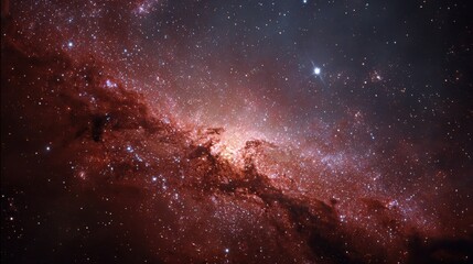 Stellar birth in cosmic red liquid galaxy core, astronomical phenomenon visualization for digital art or presentations.