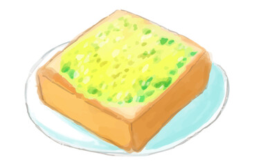 線画あり水彩風のトーストイラスト（Toast Set 1-5）