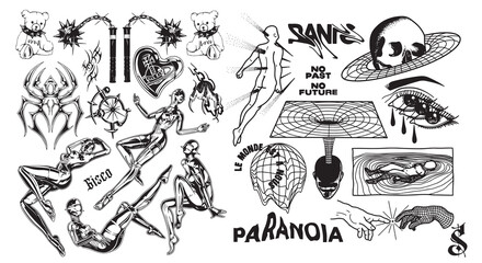 Retro Y2K star elements. Universal shapes for design, projects, posters, banners and business cards. Elements collection