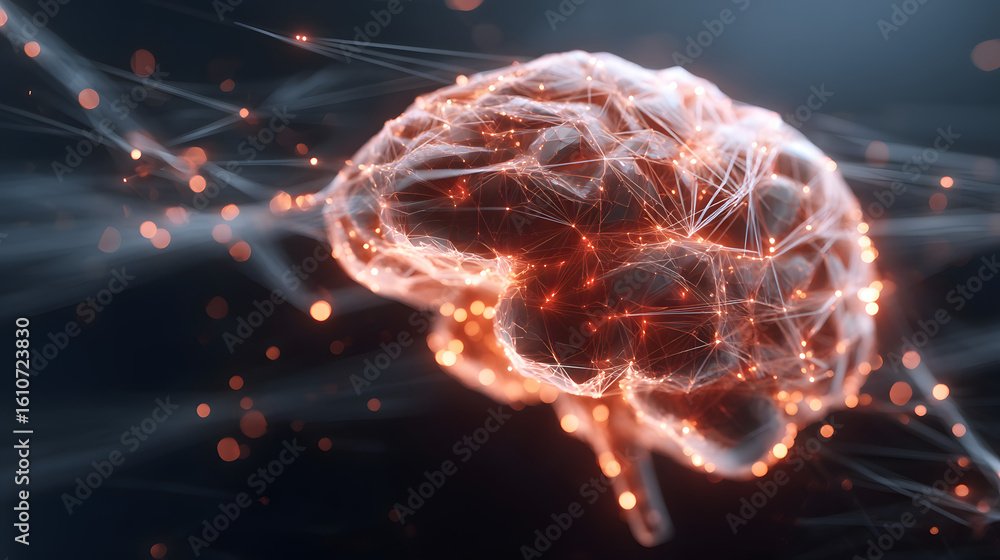 Poster illuminated mind: an artistic depiction of the human brain, showcasing interconnected neural pathway