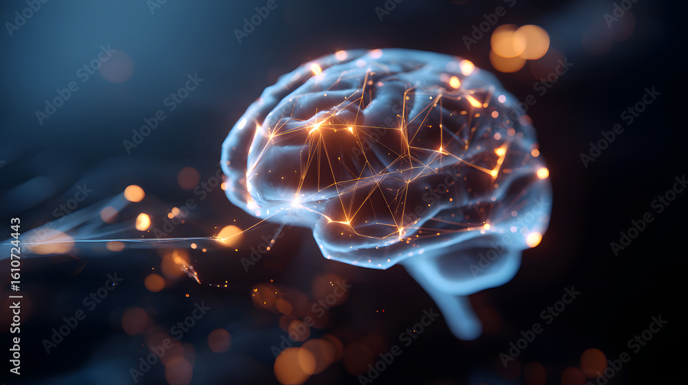 Poster illuminating the mind: a digital rendering unveils the intricate network of neurons within a glowing