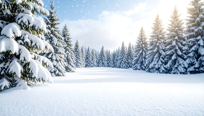 Dense Snowfall on Evergreen Trees in a Quiet Forest