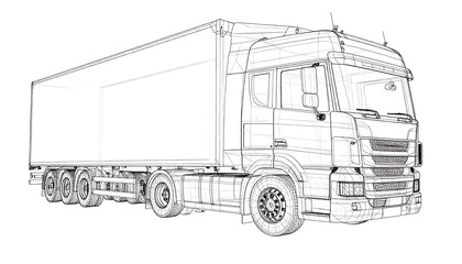 Line drawing of a semi-truck