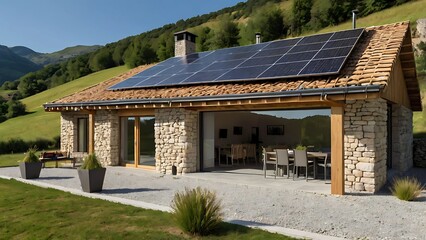 Naklejka premium Green-Roofed Sustainable Home in Hills