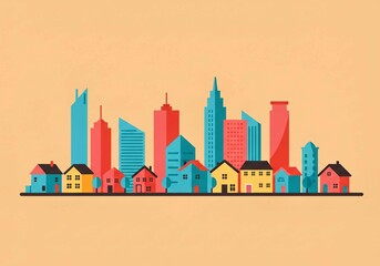 Obraz premium vector illustration of a city, Colorful Cityscape Banner. Urban Skyline with Modern and Traditional Architecture.