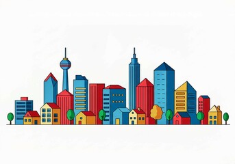 Obraz premium city skyline in the city, Colorful Cityscape Banner. Urban Skyline with Modern and Traditional Architecture.