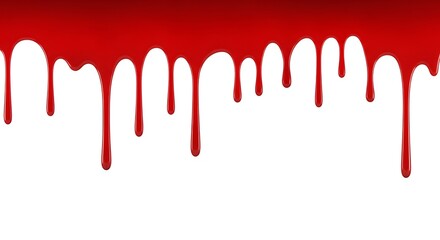 Dripping red liquid paint or blood against a white background creating a graphic design element