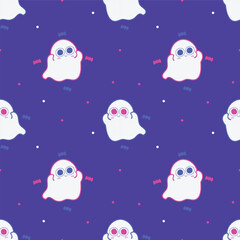 Kawaii ghost spooky character halloween pattern blue background illustration