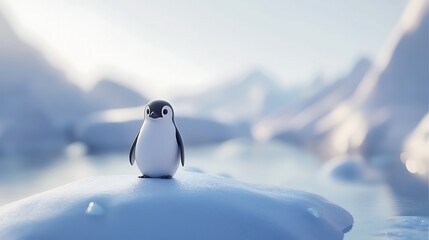 Curious penguin surveying arctic rocky field high resolution picture