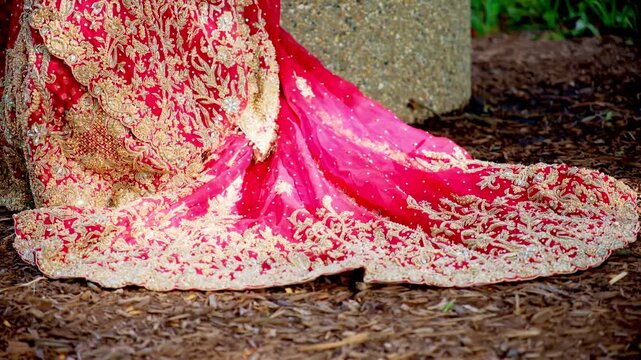 Traditional bridal dress. Red color is the traditional Indian clothes, Elements of hindu wedding. 