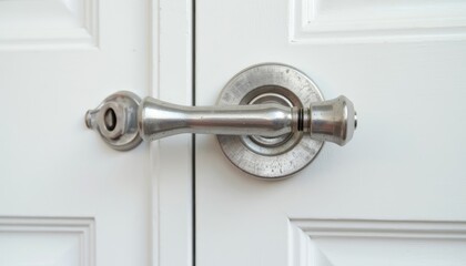 Close-up of Antique Door Handle on White Door, Vintage Detail.