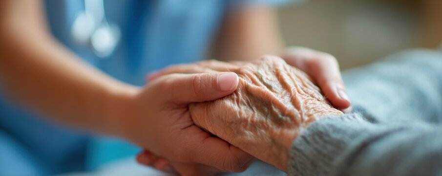 Elderly care nursing home patient support hand holding help