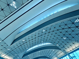The large glass ceiling of an expansive modern building