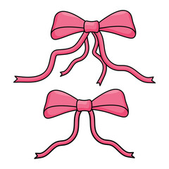 A set of two decorative pink bows with fluttering ribbon tails on white background.
