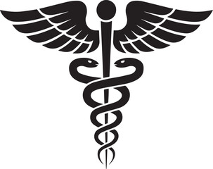 Caduceus Medical Symbol with Wings and Two Snakes