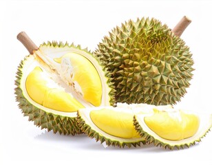 Fresh Durian Fruit with Rind and Flesh Isolated on White Background