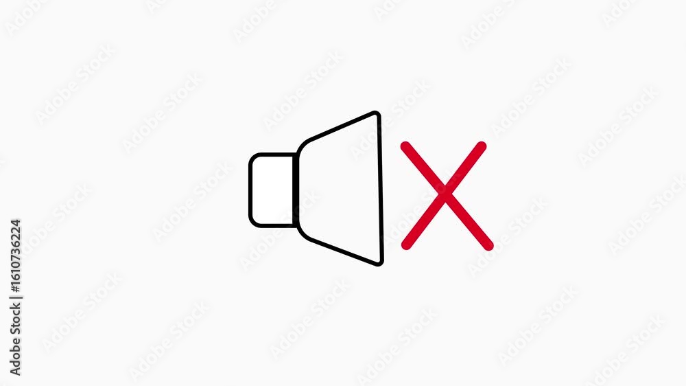 Poster muted audio symbol with red cross icon against clean white background. speaker muted symbol with red