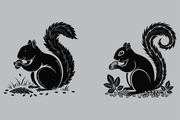 Squirrel Eating Sunflower Seed Silhouette vector design art and illustration