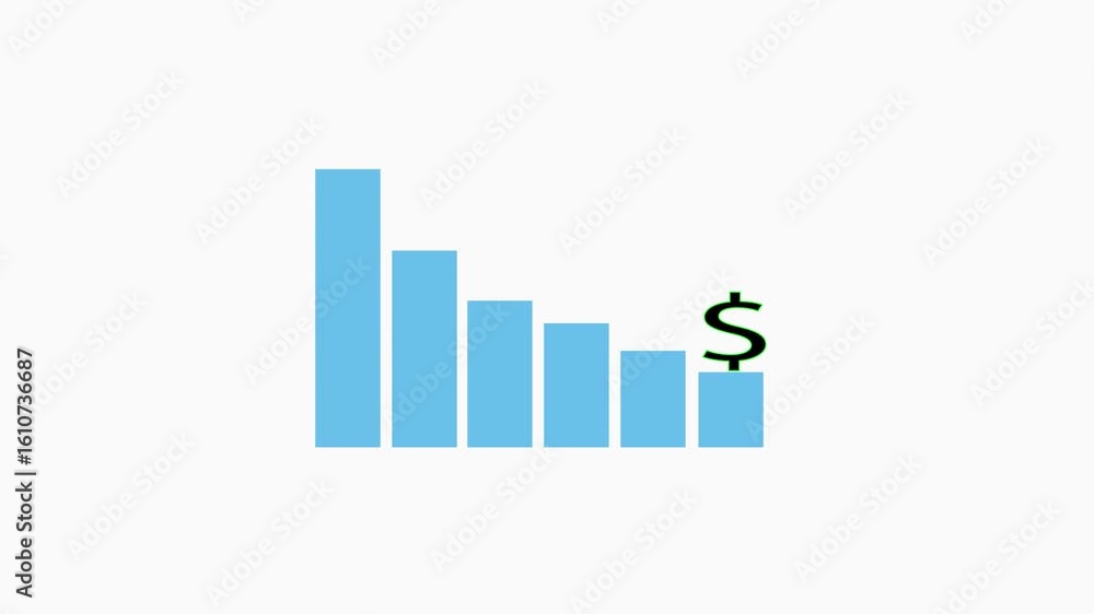 Poster dollar symbol on downward trending graph animation. dollar value drop shown in animated graph. falli