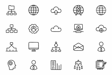 A modern line vector bundle celebrating global and digital corporate structures. Ideal for tech startups, modern enterprises, or consultancy firms.