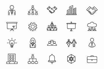 Fototapeta premium A refined line art bundle capturing essential corporate culture and professionalism. Ideal for HR materials, office branding, and business documents.