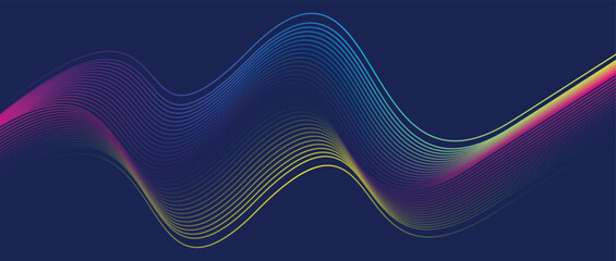 Dark Blue Abstract Background with Colorful Gradient Wave Lines Futuristic Flow Design for Tech, Digital Art, and Modern Interfaces