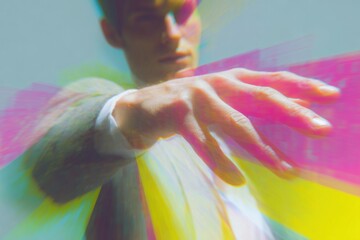 Modern Professional Businessman Interacting with Futuristic Digital Data Models for Telecom Growth and Strategic Marketing Campaigns