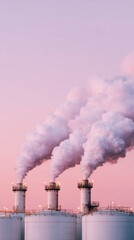 Modern Industrial Factory Emissions with Thick Smoke at Sunset High-Quality Environmental Editorial for Pollution Awareness Campaigns