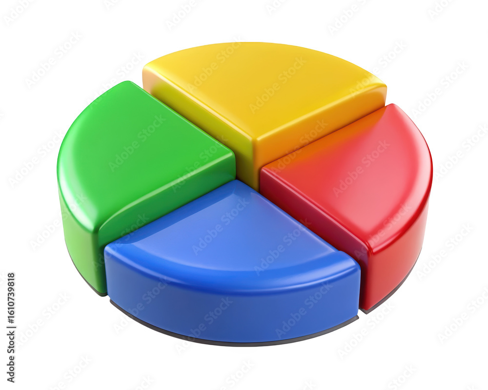 Poster glossy 3d pie chart diagram with colorful slices for business statistical data analysis and financia