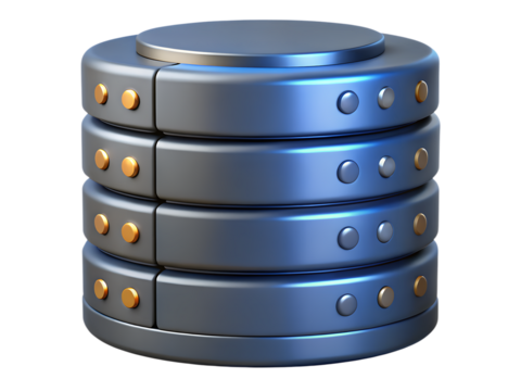 Stack of database servers representing data storage and management isolated on transparent background