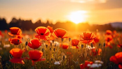 Sunset Poppy Field: A Golden Hour Symphony