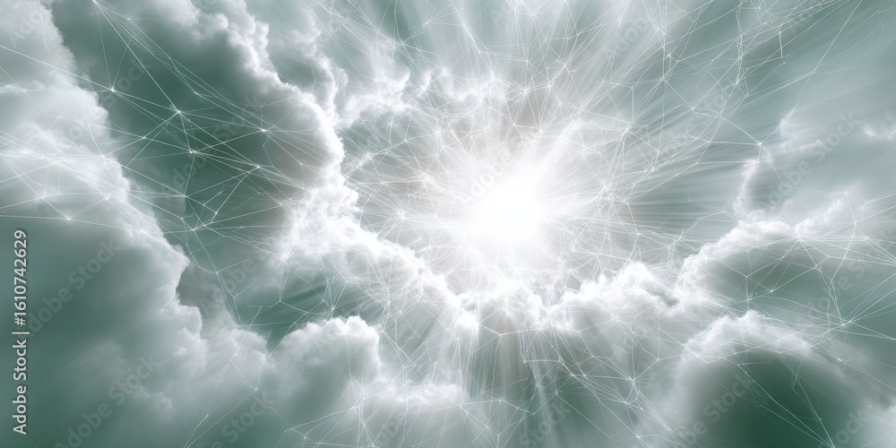 Poster modern immersive computing cloud network with luminous digital connections for high-quality tech mar
