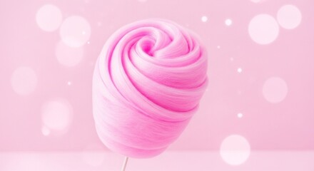 Spiral pink cotton candy swirl on soft pastel background, sweet dessert texture concept for confectionery, minimal fantasy candyland abstract art with dreamy tones for design